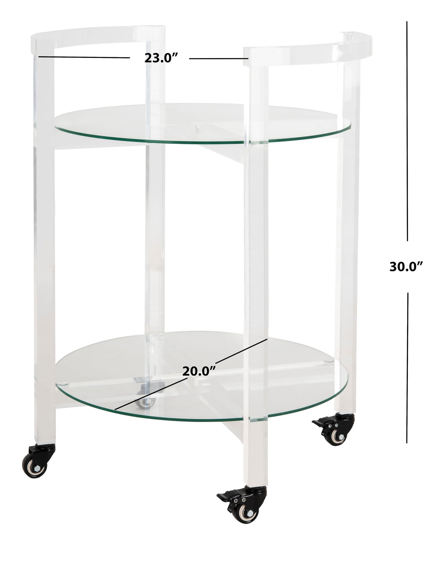Safavieh Couture Home Jules Glam Clear Acrylic Glass Top 2-tier Bar Cart with Wheels