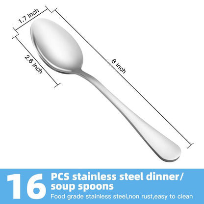 8 Pcs Large Tablespoons Set, Food-Grade Stainless Steel Soup Spoons, Metal Cutlery Spoon, Dinner Spoon, Spoons Silverware for Home, Kitchen or Restaurant, Mirror Polished, Dishwasher Safe 8 Inch