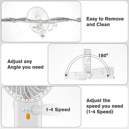 Verminget Portable Fan, 4-Speed,180° Foldable, Quiet Mini Small Cute Rechargeable Personal Handheld Fan, 15H Cooling for Women Men Kids Travel Indoor Outdoor Makeup (White)
