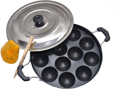Non Stick Appam Maker, 12 Cavity Appam Patra Pan with Stainless Steel Lid
