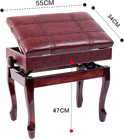 FKTHYO Piano Stool Piano Bench Dressing Table Stool Deluxe Artist Piano Bench 10CM Height Adjustable Keyboard Stools with Leather Padded Seat and Large Storage Box, 55 x 34,Mahogany
