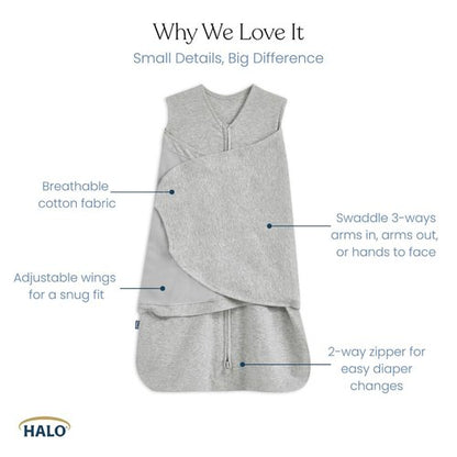 HALO 100% Cotton Sleepsack Swaddle - 3-Way Adjustable Wearable Blanket, TOG 1.5, Midnight Moons Pink, Newborn 0-3 Months