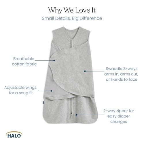 HALO 100% Cotton Sleepsack Swaddle - 3-Way Adjustable Wearable Blanket, TOG 1.5, Forest Friends, Small (3-6 Months)