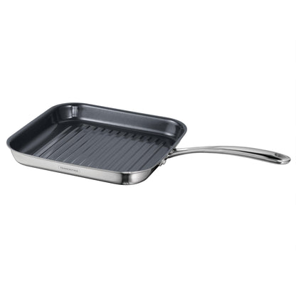 Tramontina Utsava Tri-Ply Clad Stainless Steel 10-Inch Square Grill Pan with Ceramic Non Stick Interior, Induction-Ready
