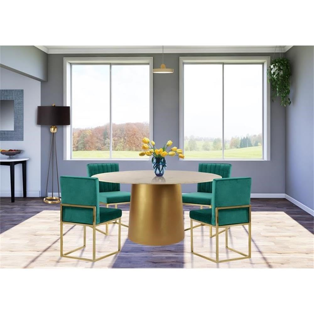 Meridian Furniture Sorrento Collection Modern | Contemporary Marble Top Round Dining Table with Brushed Gold Metal Base, W x 50" D x 30" H, 50" W x 50" D x