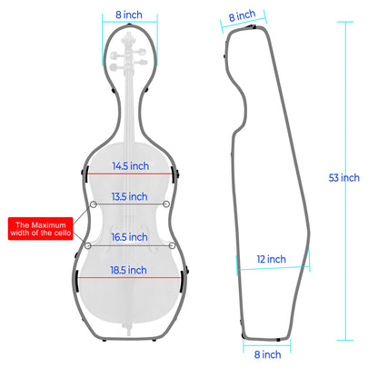MI&VI CP-7006 Pure Poly Carbon Fiber Cello Case 4/4 Hard Shell 11lb (Full Size) with Wheels | Carry Straps | Rigid Protection | Tough Shell (Black)