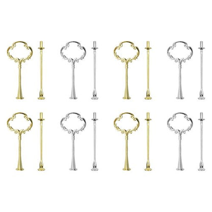 HEVSTIL 2-Tier Cake Stand Hardware Kit – 8PCS Flower Design Tray Fittings for DIY Wedding Cake Stands | Includes Gold & Silver Cake Stand Holders for Party Buffets, Showcases & Home Decor