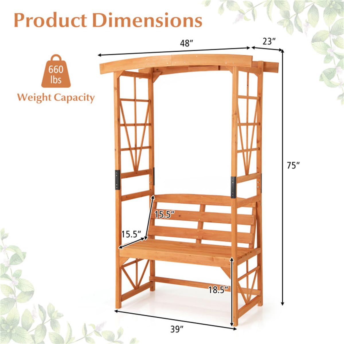 39"X15.5" Heavy Duty Garden Arbor Bench for Porch, Backyard, Outdoor Patio Bench Seat, Outdoor Arbor Benches with Seat, Porch Benches Climbing Plant Support Bench Garden Furniture, Easy to Assemble