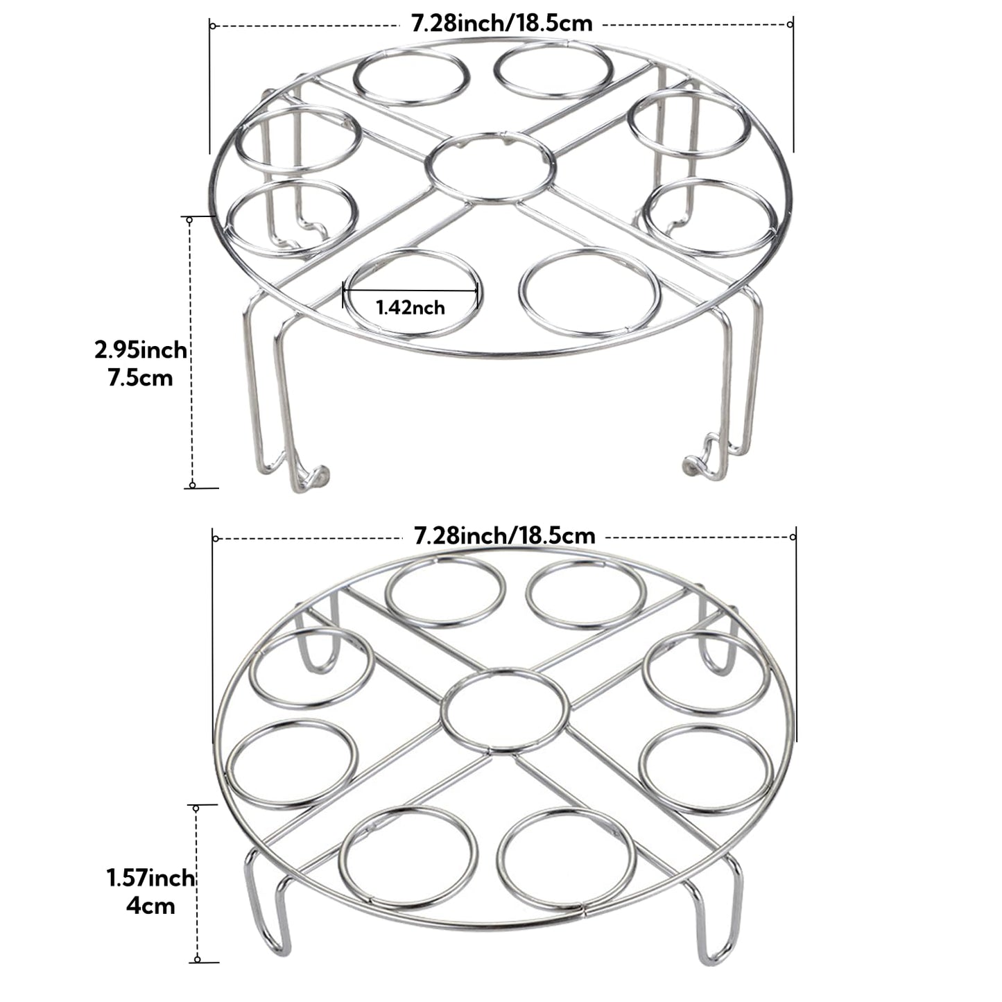 2 Pack Egg Steamer Rack, Instant Pot Egg Rack, Stainless Steel Trivet for 8 Quart Pressure Cooker, Stackable Insert for Instant Pot Accessories for Cooks 18 Eggs, Fits 6qt & 8qt Pressure Cookers