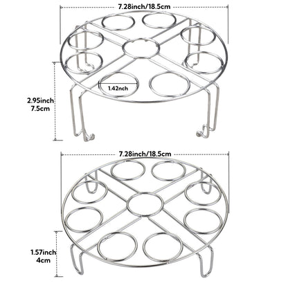 2 Pack Egg Steamer Rack, Instant Pot Egg Rack, Stainless Steel Trivet for 8 Quart Pressure Cooker, Stackable Insert for Instant Pot Accessories for Cooks 18 Eggs, Fits 6qt & 8qt Pressure Cookers