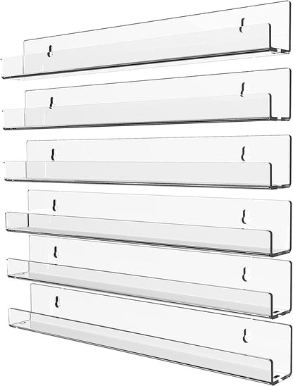 15" Shelf,Pack 6 Cq acrylic Invisible Clear Floating Bookshelf - Hanging Wall Mounted Display Shelf for Kids Room