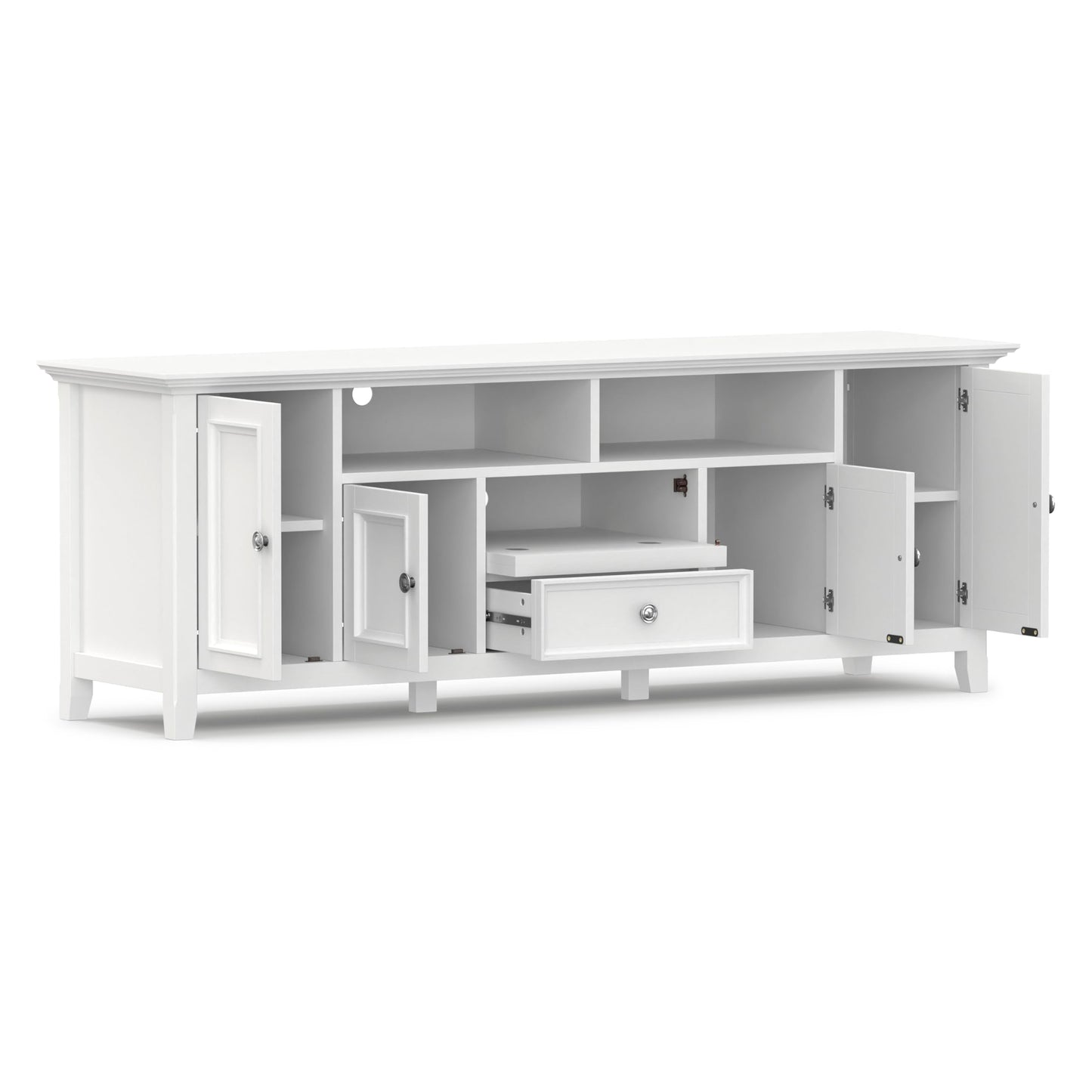 SIMPLIHOME Amherst TV Stand - 72 inch Wide Solid Wood Media Console in White, Transitional Entertainment Center for Living Room for TVs up to 80 Inches with Shelves and Cable Management