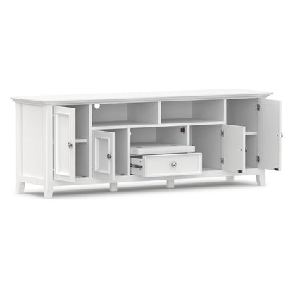 SIMPLIHOME Amherst TV Stand - 72 inch Wide Solid Wood Media Console in White, Transitional Entertainment Center for Living Room for TVs up to 80 Inches with Shelves and Cable Management