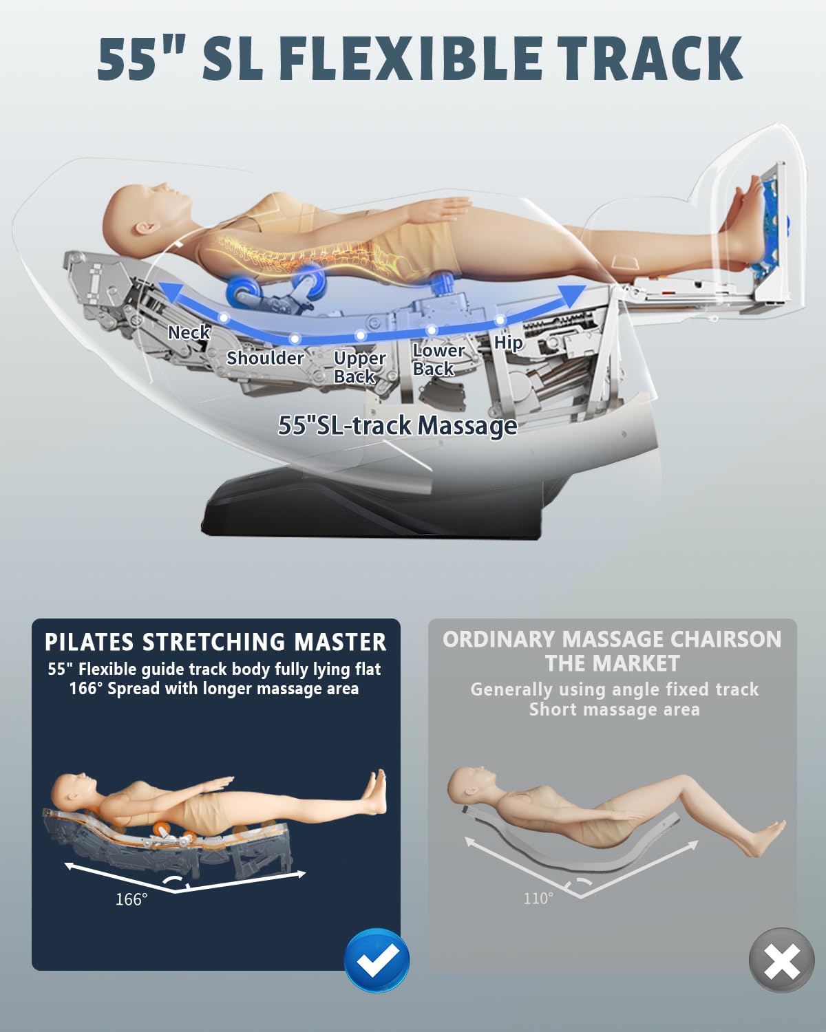 RelaxRelife 4D Full Body Massage Chair with Flexible 166° Track, Reading Light, 18 Massage Modes, 11 Techniques, 36 Airbags, Zero Gravity Recliner with Yoga Stretch and Foot Massage Grey