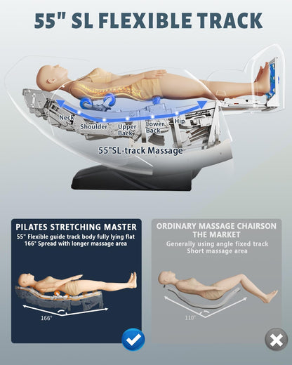 RelaxRelife 4D Full Body Massage Chair with Flexible 166° Track, Reading Light, 18 Massage Modes, 11 Techniques, 36 Airbags, Zero Gravity Recliner with Yoga Stretch and Foot Massage Grey