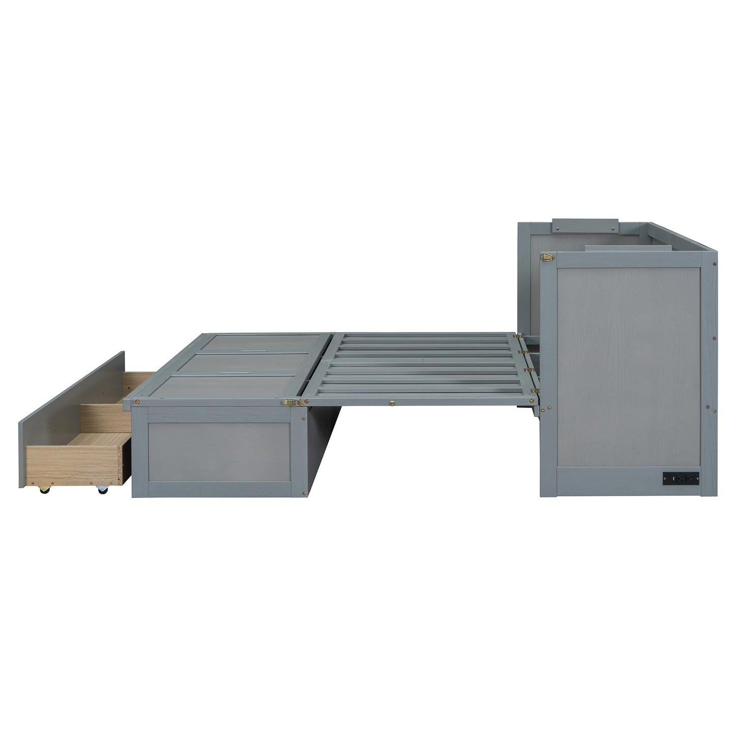 Bellemave Queen Murphy Bed Cabinet Bed, Solid Bed with Storage Drawer, Queen Size Bed with USB Ports, Chest Wall Murphy Bed with Drawer (Gray, Queen)