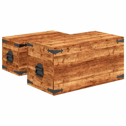 Vorpalize Rough Mango Wood Storage Chest Box Trunk, Rectangular Sturdy Blanket Chest, Set of 2, 13.8 x 27.6 x 13.8 in, Natural Brown Finish for Bedroom, Living Room