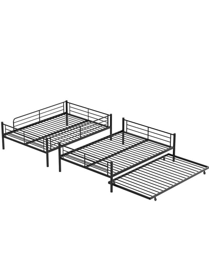 Mixcous Full Over Full Bunk Bed with Trundle, Heavy Duty Metal Bed Frame with Full-Length Guardrails & Ladder, 3-in-1 Convertible Full Bunk Bed, Noise-Free, No Box Spring Needed, Black