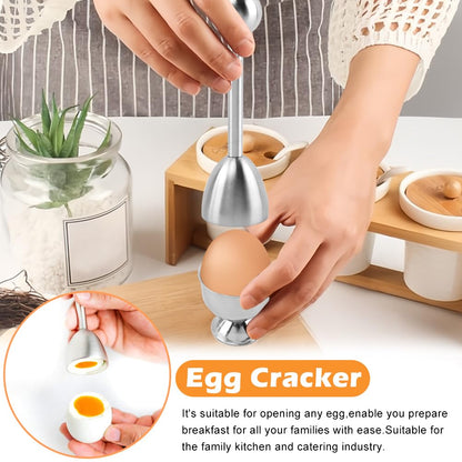 10PCS Egg Cracker Topper Cutter Set for Hard Boiled Eggs,With 4X Stainless Steel Egg Cups for Soft Boiled Eggs,4 X Egg Spoons,1 X Magnetic Egg Piercer,for Breakfast Kitchen Tool