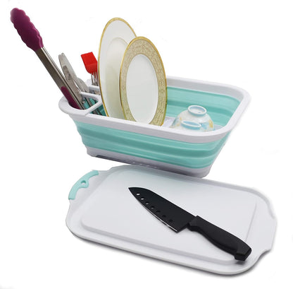 SAMMART 7.5L (2 Gallon) Collapsible Plastic Dish Drainer with Drainer Board, Foldable Drying Rack Set, Space Saving
