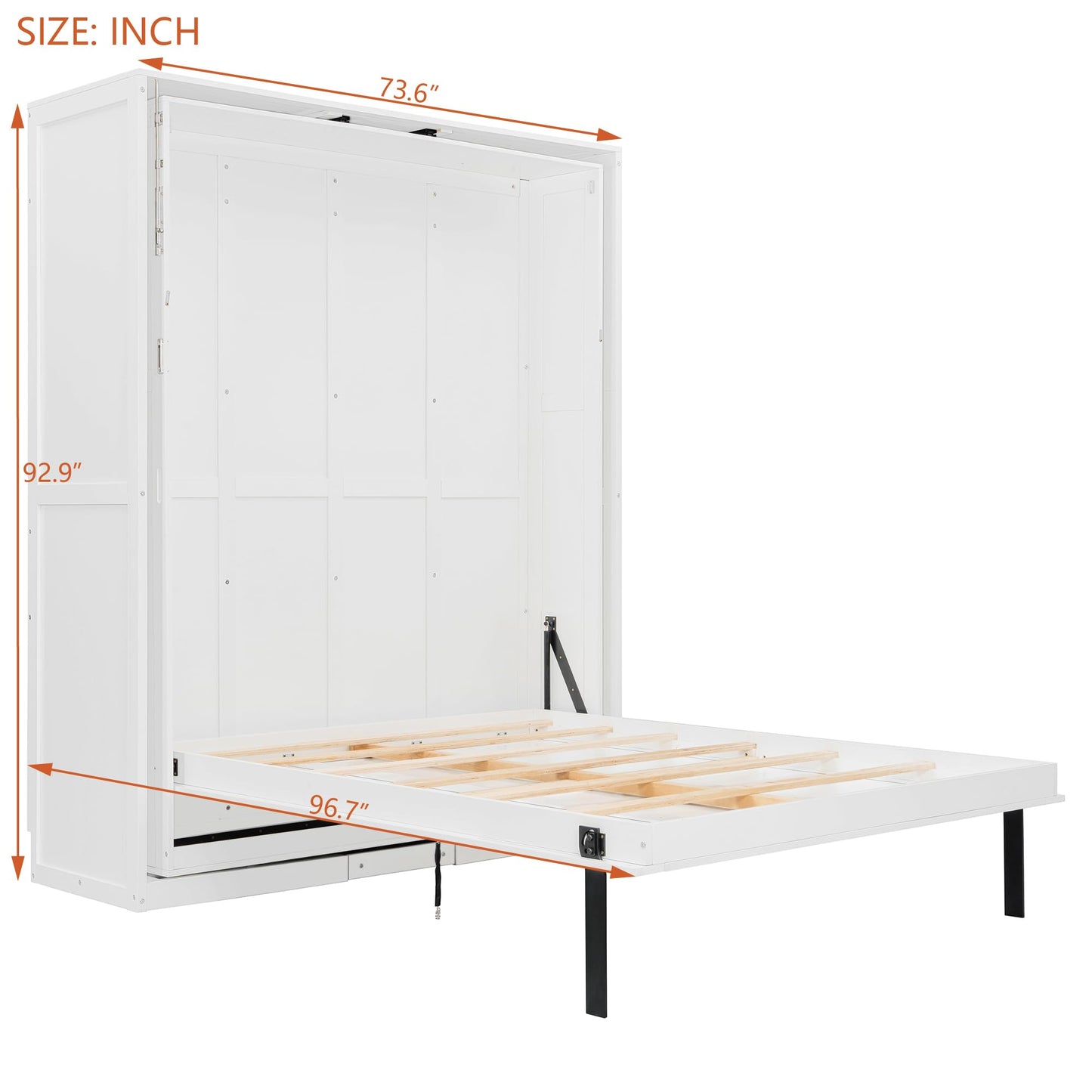 Merax Rotating Queen Murphy Bed with Hidden Storage Racks, Space-Saving Multifunctional Wall Bed for Home Office & Small Rooms