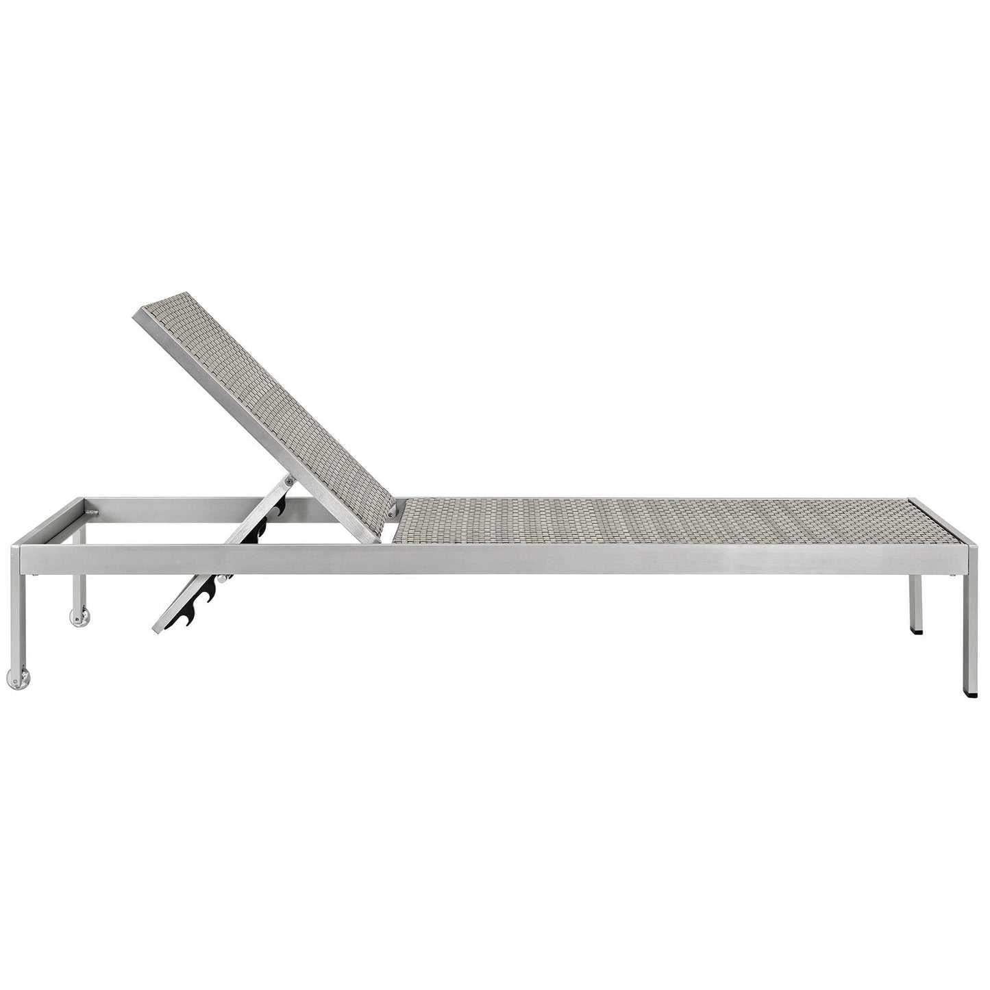 Modway Shore Aluminum Wicker Rattan Outdoor Patio Four Poolside Chaise Lounge Chairs in Silver Gray