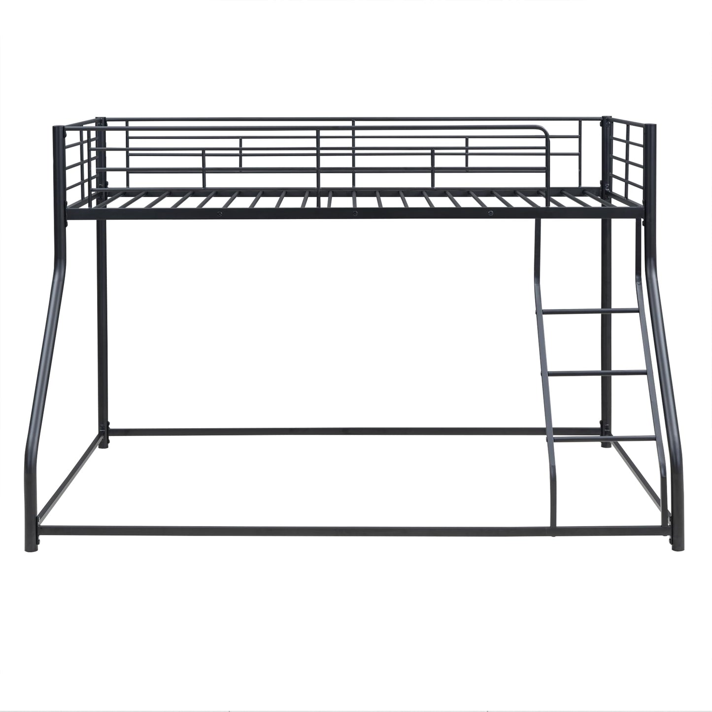 Favfurish Twin XL Over Queen Metal Floor Bunk Bed with Sloping Stairs and Safety Guardrails for Bedroom,Guest Rooms, No Box Spring Needed, Simple to Assemble,Black