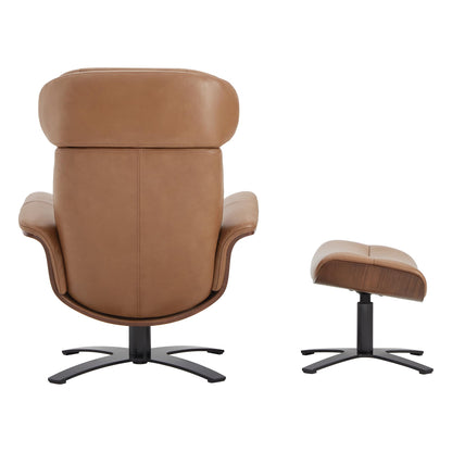 CHITA Genuine Leather Reclining Swivel Chair with Adjustable Headrest and Ottoman for Living Room, Saddle