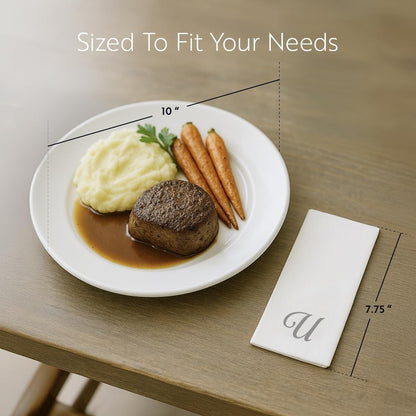 15.8 7.9 Inch 50 Luxenap X Linen-Feel Guest Towels, Disposable Striped Hand Towels - Silver Letter 'U', Cursive Font