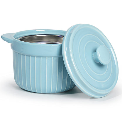 ONTUBE Ceramic Bacon Grease Container Keeper with Strainer, Frying Oil Storage Can 17oz, Turquoise