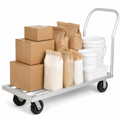 20" x 48" Mobile Aluminum Dunnage Rack with Handle, 1600 lb Capacity Heavy Duty Platform Cart with Casters, Rolling Storage Rack for Commercial Kitchen, Restaurant, Warehouse, Pantry and Bulk Supplies