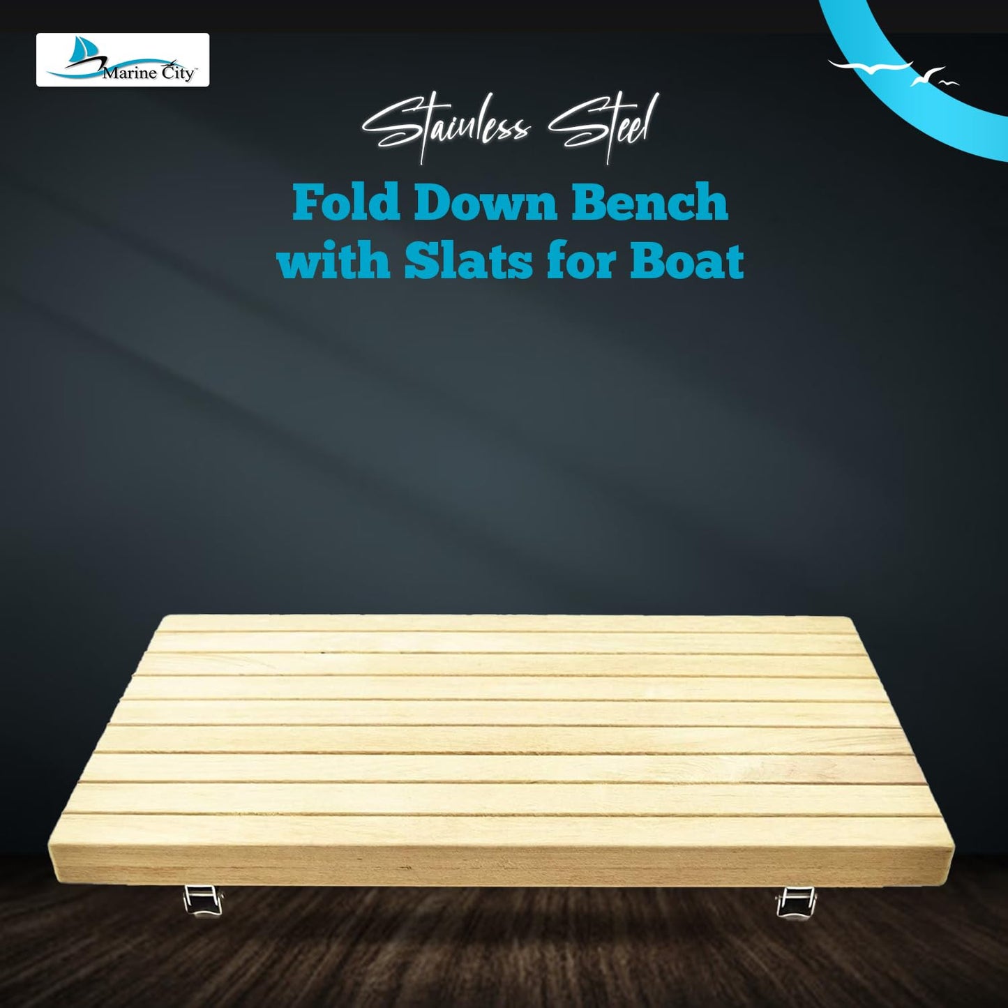 MARINE CITY Solid Teak Wall Mount Fold Down Bench/Seat with Slats 24 Inches × 13 Inches for Boat – Shower Room – Steam – Sauna Room (Pack of 1)