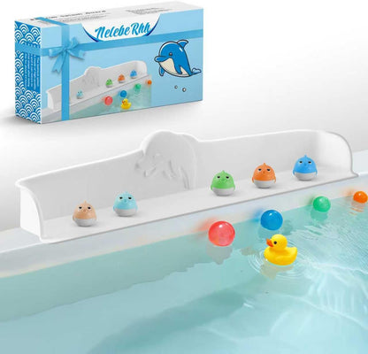 Nelebe Rhh 3FT Dolphin Pattern Bathtub Splash Guard Play Shelf for the Wide &Straight Bathtub Edge Toy Tray Caddy