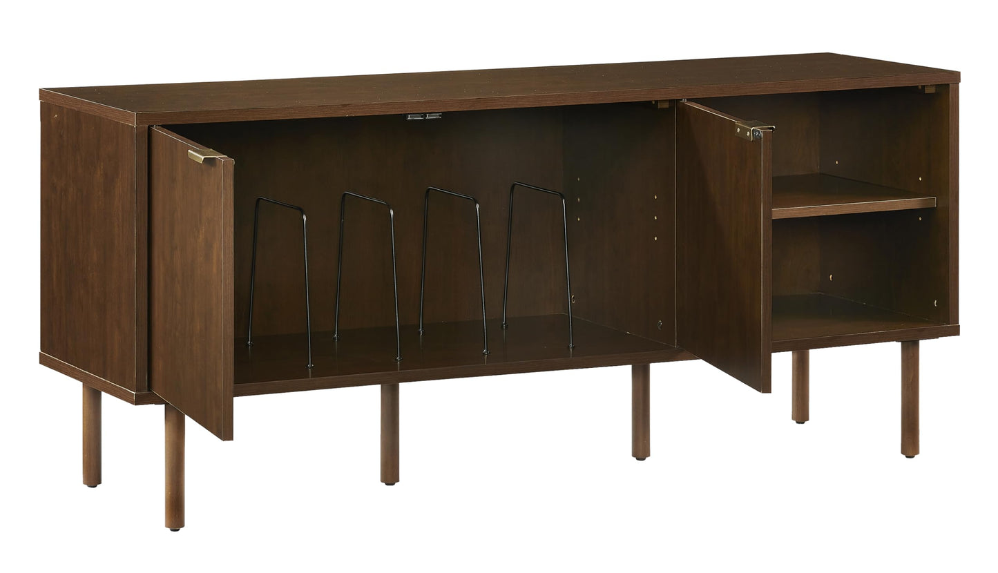 Crosley Furniture Brody Vinyl Record Storage Sideboard, Modern Media Console and Cabinet with Shelves, Brown