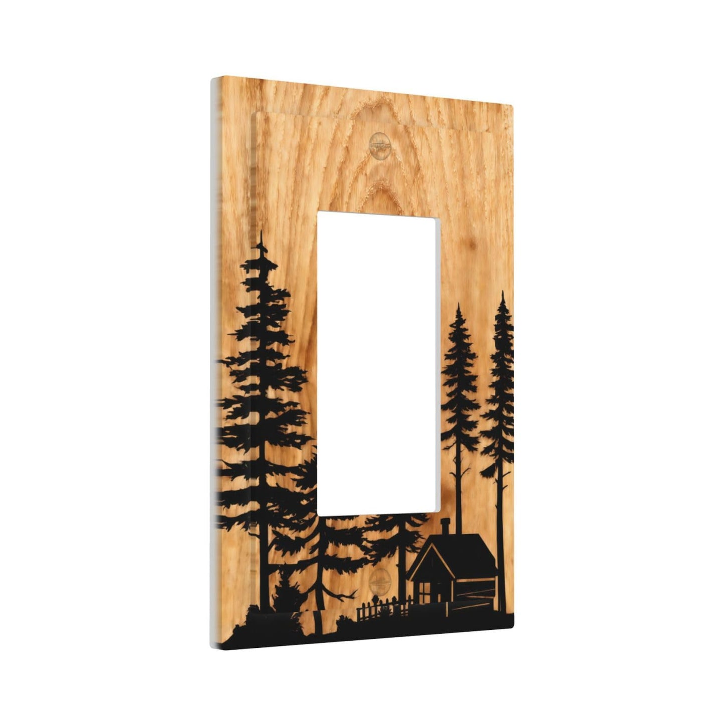 YITRREWZ Rustic Farmhouse Brown Wood Light Switch Covers Decorative Pine Tree Grain Silhouette 1 Gang Single Rocker Switchplate Electrical Faceplate for Country Bathroom Kitchen Bedroom Decor