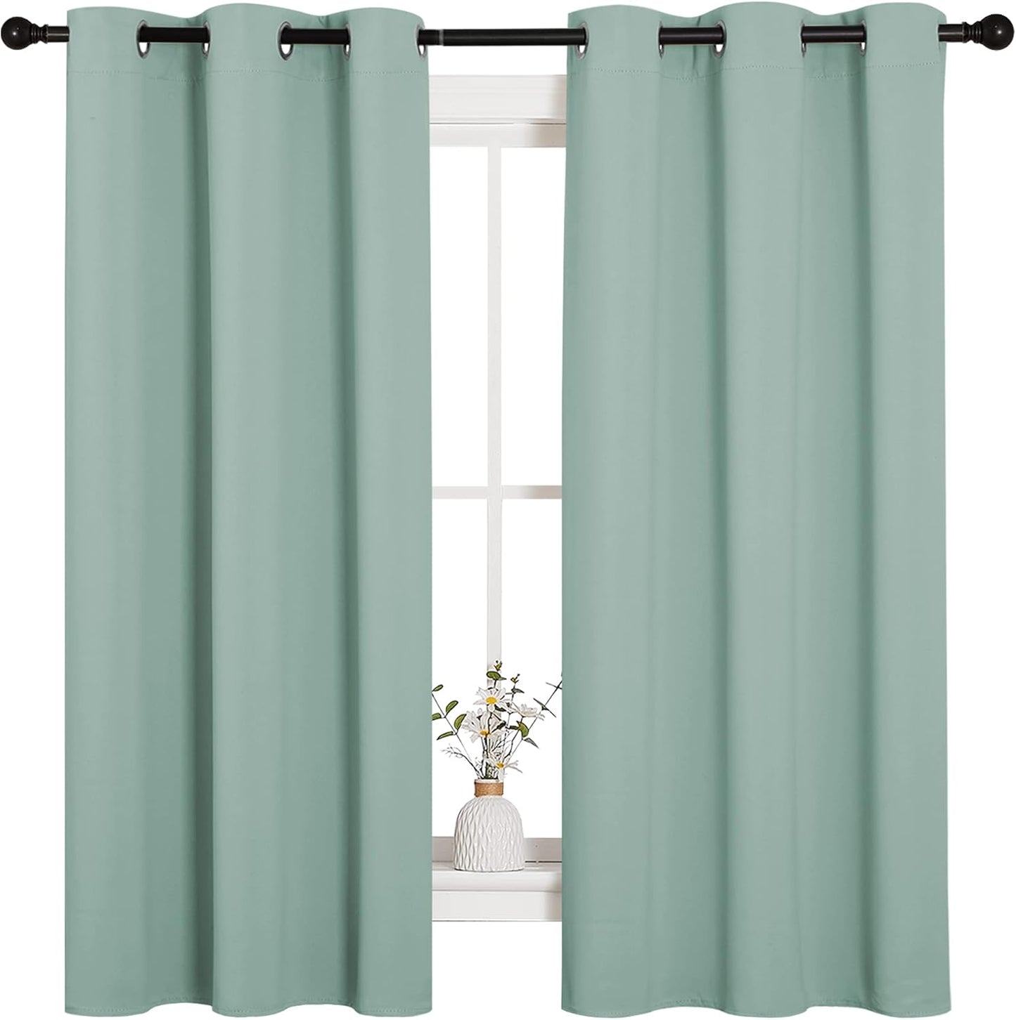 NICETOWN Small Window Curtains - Thermal Insulated Grommet Drapes in Seafoam Green | Set of 2 (W42" x L63")
