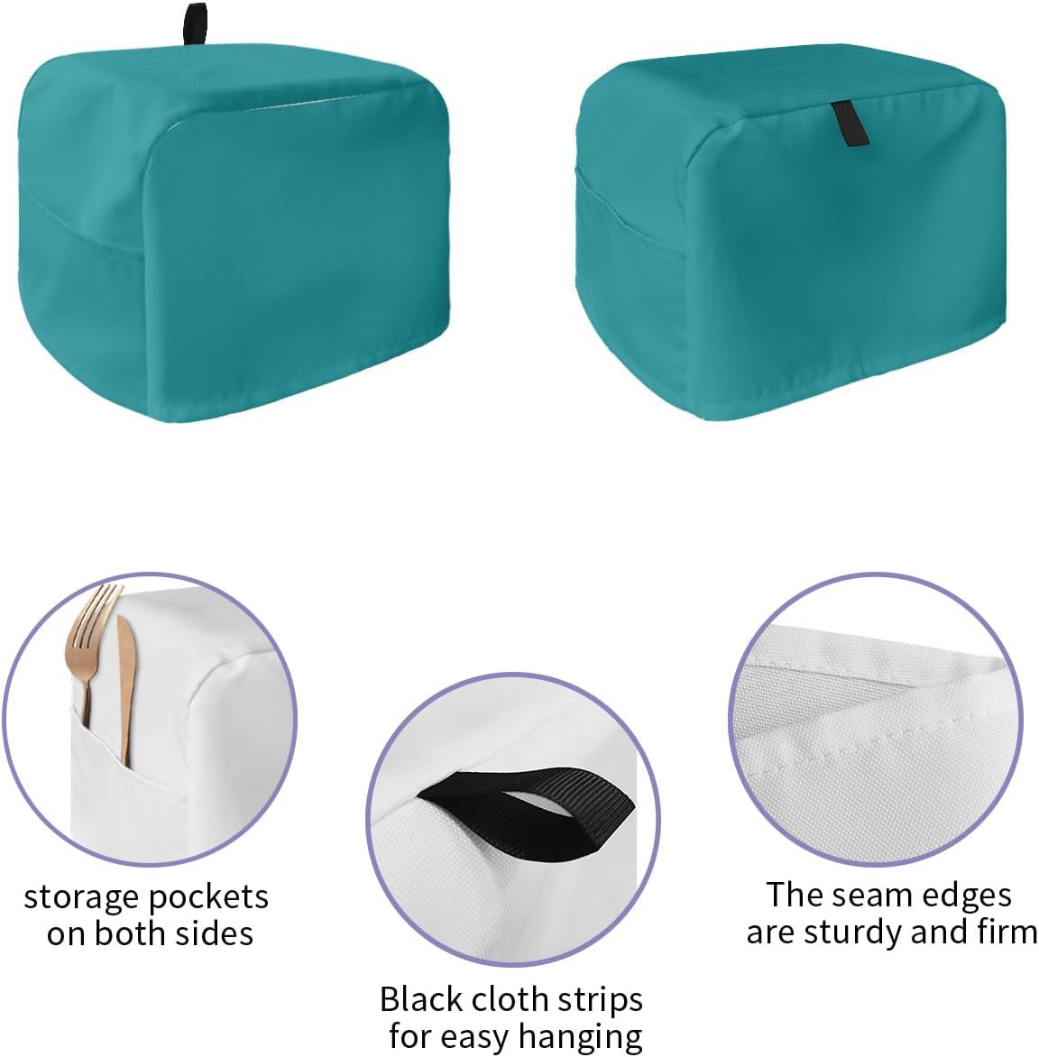 Pure Color Teal Toaster Cover, 4 Slice, Minimalist Dust-Proof Cover with Pockets for Kitchen Small Appliance 12x11x8in