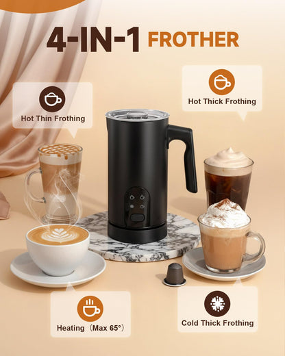 Torlaist Milk Frother and Steamer, 4-in-1 Automatic Electric Milk Frother 11.8oz/350 ml, Instant Hot and Cold Foam Maker, Milk steamer Heater Foamer Warmer for Coffee, Cappuccino, Macchiato, Latte