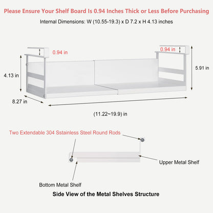 SHINEWON Expandable Under Cabinet Shelf Organizer with 0.94-Inch Thick Clips, Heavy Duty Extendable Under Shelf Storage Basket for Pantry or Laundry Room, White, 1 Pack, Interior: 4.13" H x 7.2" D