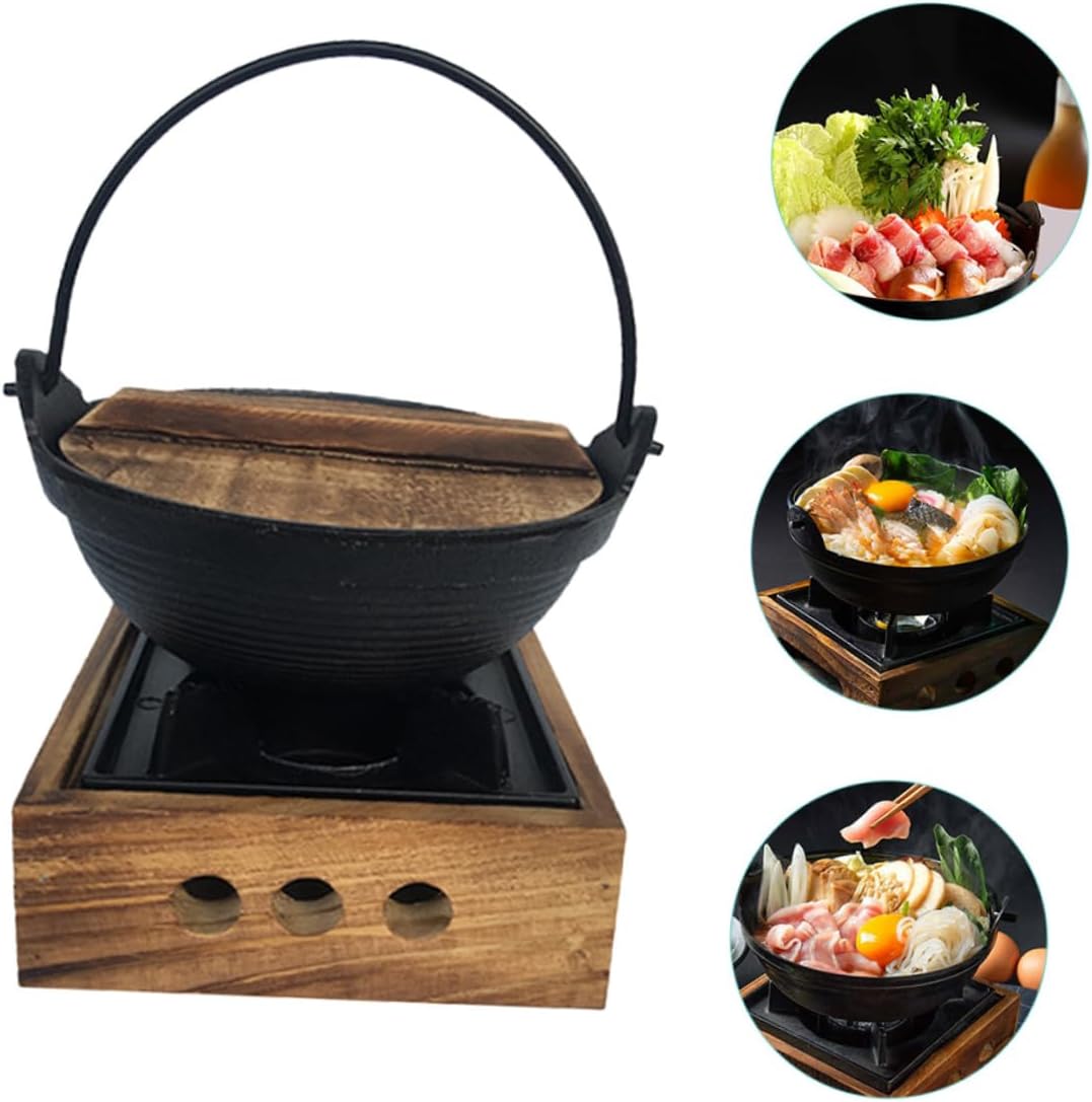 UPKOCH Sukiyaki Cheese Fondue Nabe BBQ Stove, Mini Cast Iron Skillet for Outdoor Cooking, Non-Sticky Pot