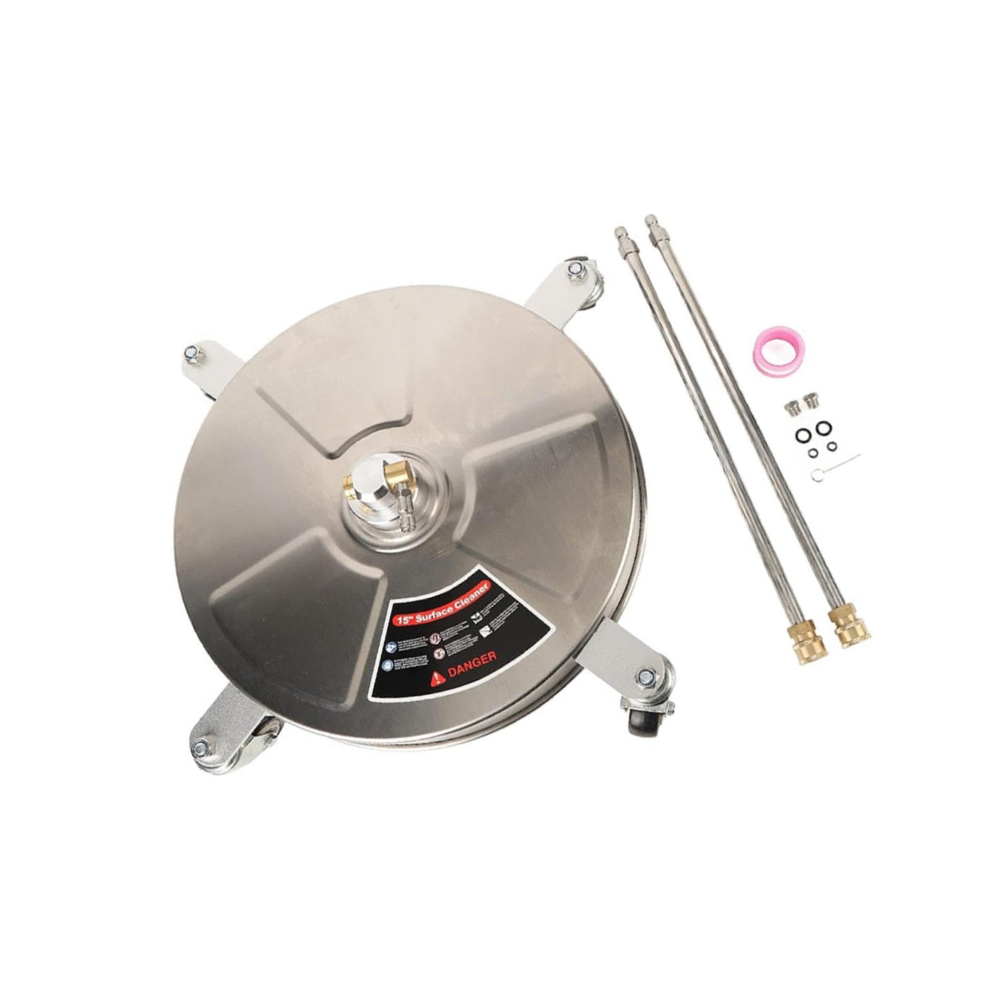 TRELVEX 15inch Pressure Washer Surface Cleaner with 2 Wand Power Washer Attachment 1/4'' Quick Connect for Patios Decks with 4 Wheels