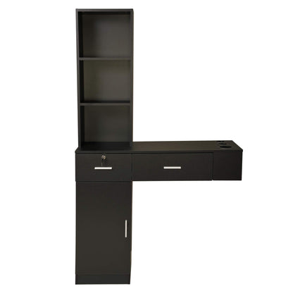 Wall Mount Hair Styling Barber Station Beauty Hair Salon Spa Equipment Set W, 3 Tier Shelf, Lockable Drawer, Black
