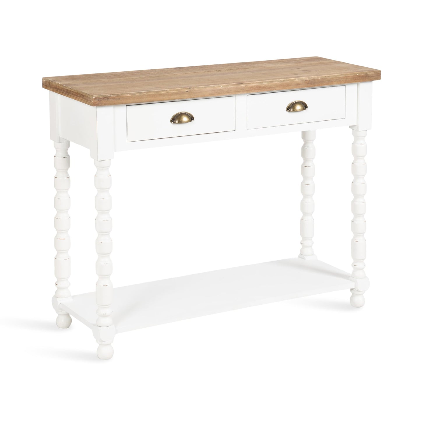 Kate and Laurel Rutledge Coastal Wooden Console Table with Shelf; 40 x 14 x 33; Hazelnut and White; Traditional Wood Entryway Table with Drawers and Decorative Turned Legs for Entry Storage Options