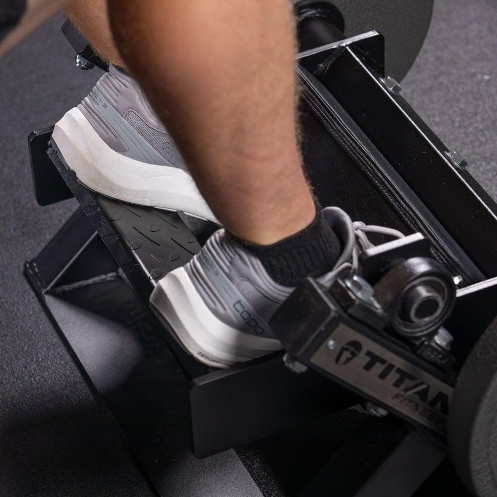 Titan Fitness Plate-Loaded Tibia Dorsi Calf Machine, Rated 200 LB, Fits Olympic-Sized Change Plates, Flexion Lower Body Training Calf Raise Machine, Leg Day Essential Tibia Isolation