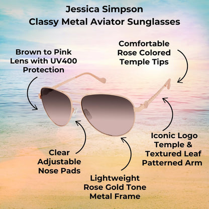 Jessica Simpson Women's J5702 Elegant Metal Aviator Pilot Sunglasses with UV400 Protection- Glamorous Lightweight Sunglasses for Women, 61mm