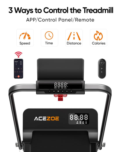 Acezoe Walking pad Treadmill with Incline & Handle Bar, Folding Treadmill for Home Small Spaces, Compact Portable Under Desk Treadmill,Dual LED Display, 2.5Hp Quiet Running pad, APP, 300 lbs Capacity