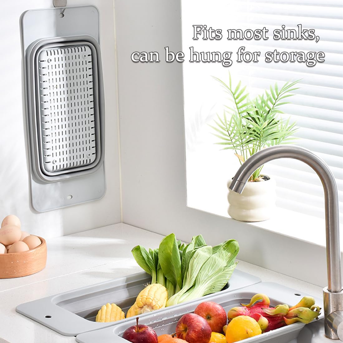 Rictine Collapsible Colander Silicone Kitchen Strainer, Over The Sink Strainer Basket for Wash Vegetables and Fruits, Drain Cooked Pasta and Dry Dishes, New Kitchen Essentials - Gray