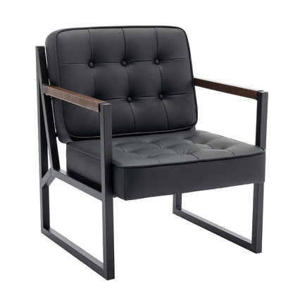 COLAMY Mid Century Modern Accent Chair Set of 2, Comfy Living Room Chair, Black Leather Accent Chair, Faux Leather Reception Armchair with Metal Legs for Living Room Bedroom Reception Office, Black