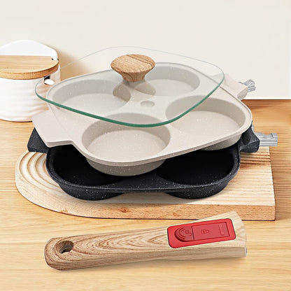 RANX INGST Fried Egg Pan with Detachable Handle, Nonstick Egg Frying Pan with Lid Induction 4 Cup Omelette Pan - Black