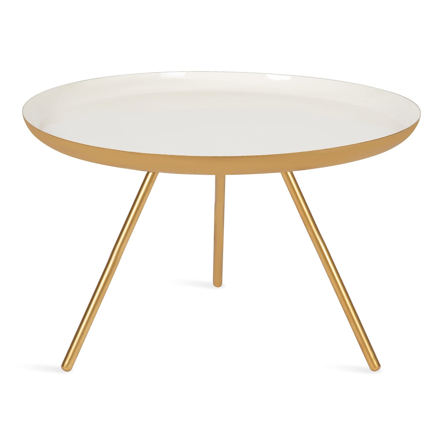 Kate and Laurel Laranya Modern Metal Coffee Table; 25 Inch Diameter; Gold and White; Decorative Round Coffee Table for Display and Storage
